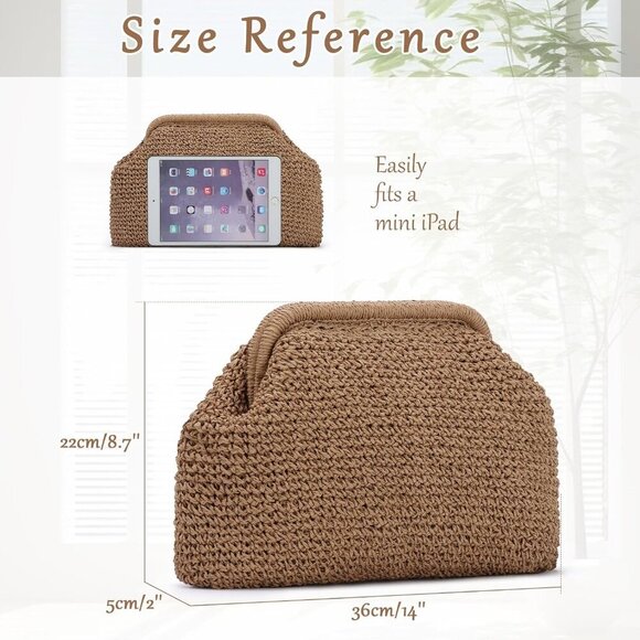 Dumpling Shape Wicker Handbag with Kiss Lock - Lightweight Summer Essential - Picture 3 of 7